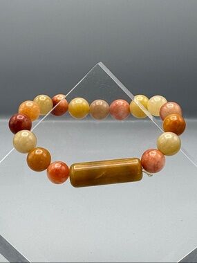 Multicolor Stone Bead Stretch Bracelet with Amber Accent